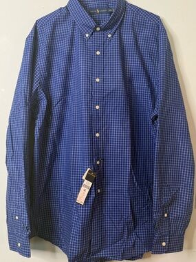 Ralph Lauren Men's Blue Windowpane Button-Down Shirt